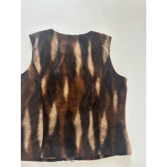 Vintage Faux Fur Zip Vest Brown Tan Ombre Animal Print 90s Y2K Cozy Layer large - Picture 6 of 7